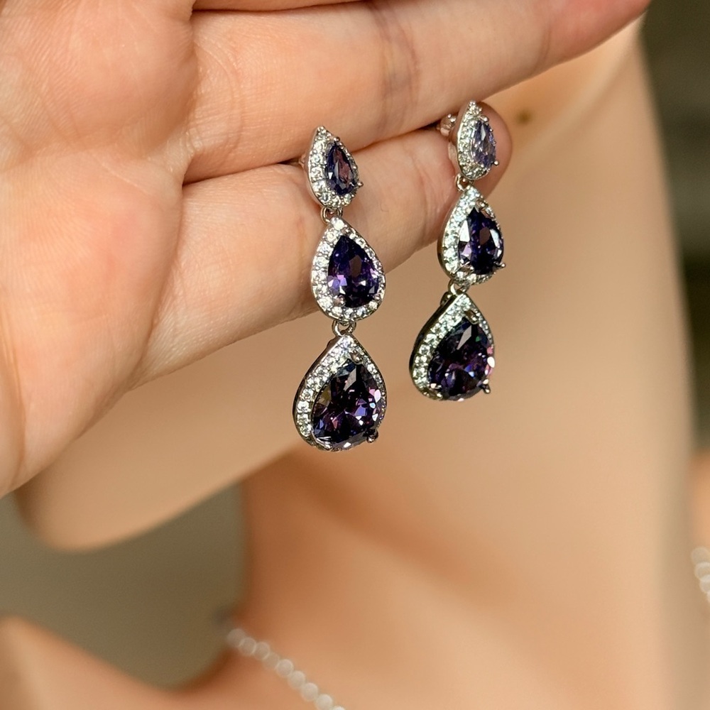 ⚜️ Elegant Purple Teardrop Drop Earrings - Women Jewelry - Picture 14 of 14